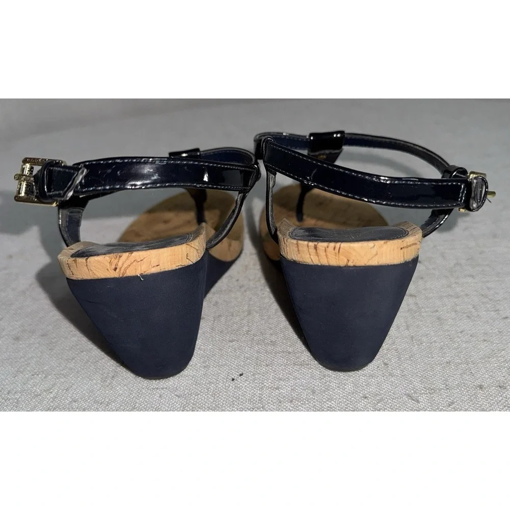Ralph Lauren Navy Blue Women's 8.5 T-Shaped Thong Wedge Sandals Heels - Picture 7 of 9